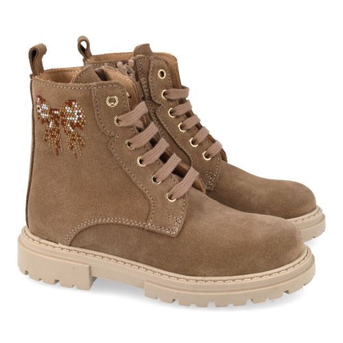 Cherie veterboot taupe Meisjes (Veterboots taupe -strik in strass - 4916/02) - Junior Steps