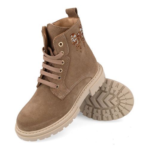 Cherie veterboot taupe Meisjes (Veterboots taupe -strik in strass - 4916/02) - Junior Steps
