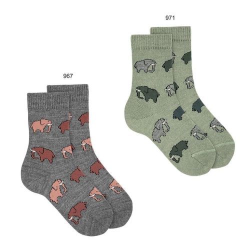Condor kousen kaki  (Merino wool blend sokken met olifant		 - 1877/4  kleur 971) - Junior Steps