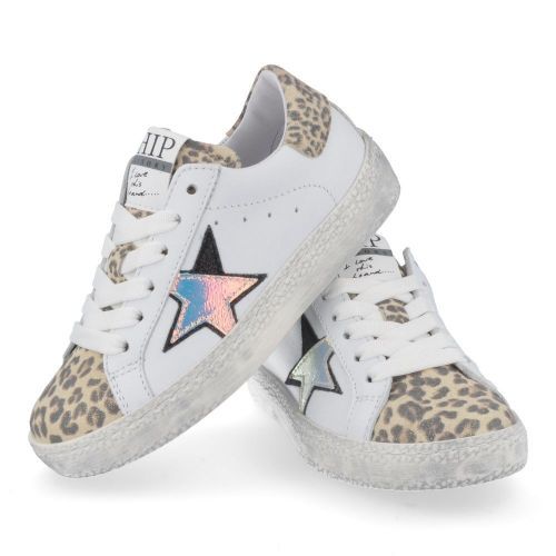 Hip sneakers wit Meisjes ( - witte sneaker met leopardH1213) - Junior Steps