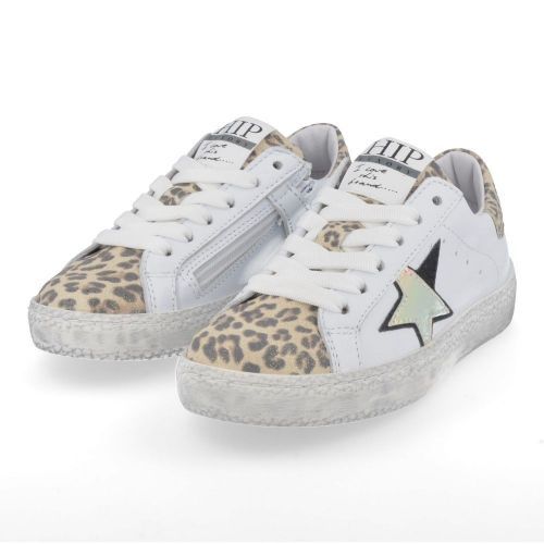 Hip sneakers wit Meisjes ( - witte sneaker met leopardH1213) - Junior Steps
