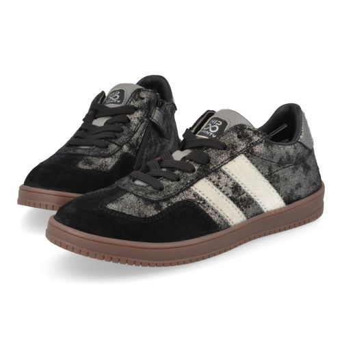 Hip sneakers Zwart Meisjes (zwarte glitter suéde sneaker - H1103/X) - Junior Steps