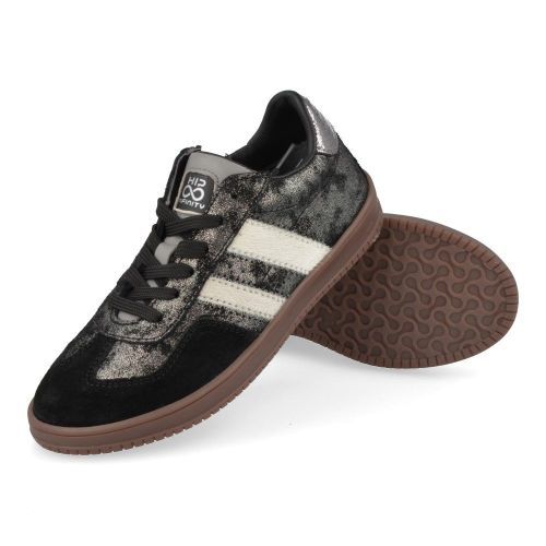 Hip sneakers Zwart Meisjes (zwarte glitter suéde sneaker - H1103/X) - Junior Steps