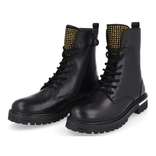 Hip veterboot Zwart Meisjes (zwarte veterbottine - H1130) - Junior Steps