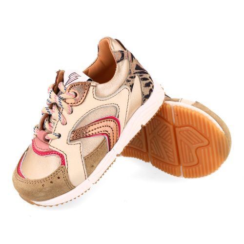 Ocra sneakers GOUD Meisjes (sneakers goud met roze accenten - E092/2) - Junior Steps