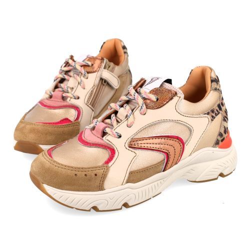 Ocra sneakers GOUD Meisjes (sneakers meisjes goud met roze accent - E090) - Junior Steps