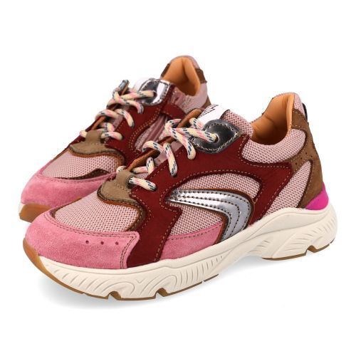 Ocra sneakers roze Meisjes (sneakers meisjes roze met bordeaux accen - E090) - Junior Steps