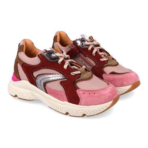 Ocra sneakers roze Meisjes (sneakers meisjes roze met bordeaux accen - E090) - Junior Steps