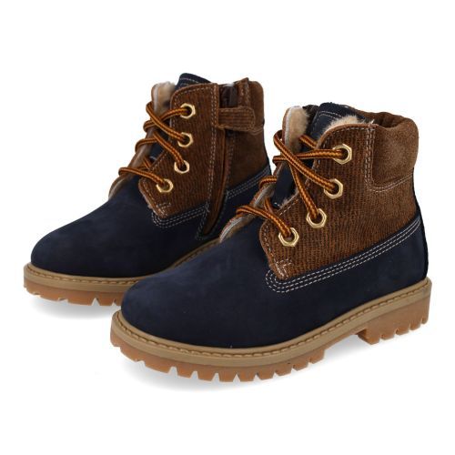 Ocra veterboot blauw  (veterboots blauw nubuck wol gevoerd - 662M8) - Junior Steps