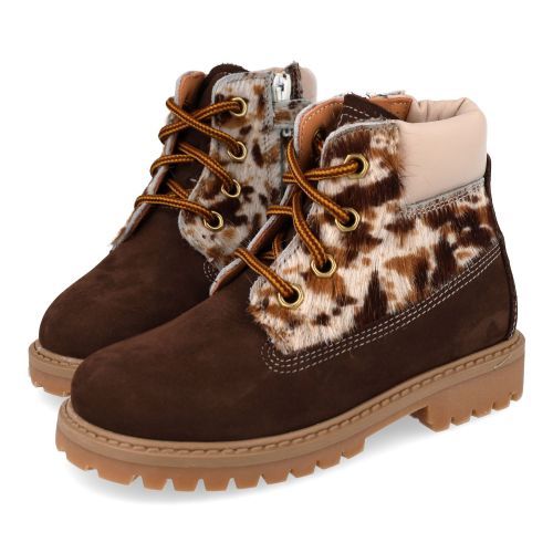 Ocra veterboot bruin Meisjes (veterboots bruin met dieren print  - 662C) - Junior Steps