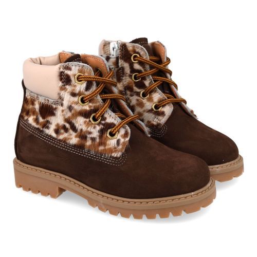 Ocra veterboot bruin Meisjes (veterboots bruin met dieren print  - 662C) - Junior Steps