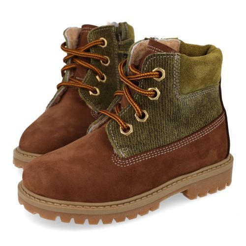Ocra veterboot bruin  (veterboots bruin nubuck wol gevoerd - 662M7) - Junior Steps
