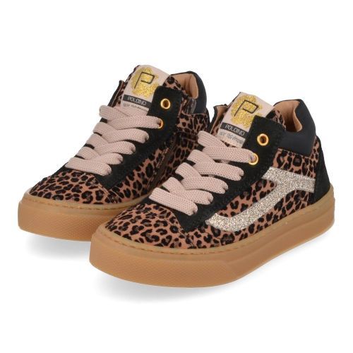 Poldino sneakers beige Meisjes (bruine sneaker met leopardprint - 6801FT) - Junior Steps