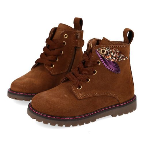 Poldino laarzen kort cognac Meisjes (cognac veterlaarsje  - 7010CB) - Junior Steps