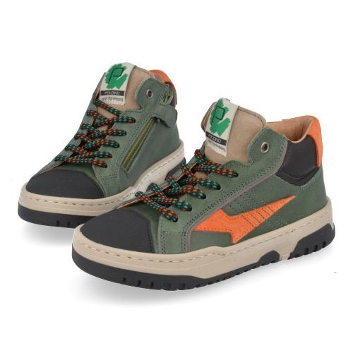 Poldino sneakers kaki Jongens (kaki groene sneaker met oranje en zwart - 6804) - Junior Steps