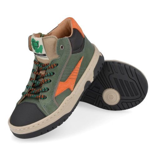 Poldino sneakers kaki Jongens (kaki groene sneaker met oranje en zwart - 6804) - Junior Steps