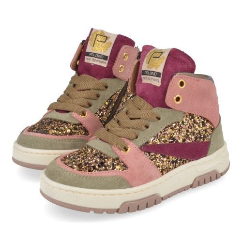 Poldino sneakers kaki Meisjes (kaki sneaker met glitter  - 6430CS) - Junior Steps