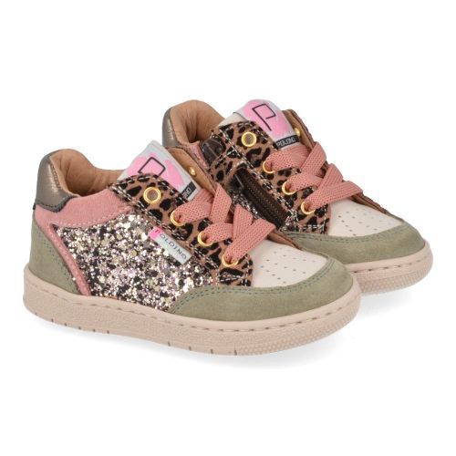Poldino sneakers kaki Meisjes (kaki sneaker met glitter - 6507) - Junior Steps