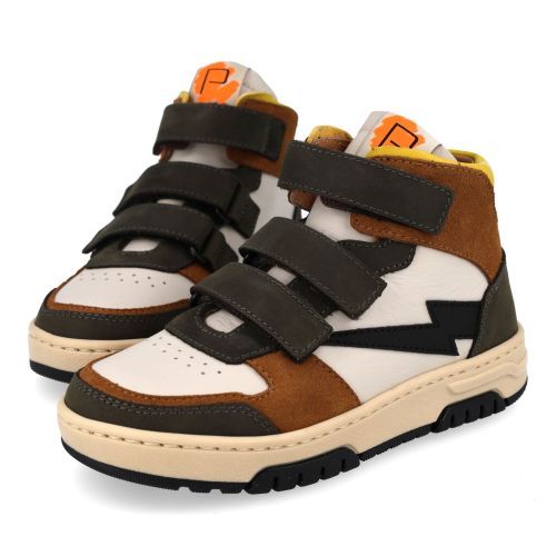 Poldino sneakers kaki Jongens (sneaker met cognac en kaki - 6800DO) - Junior Steps