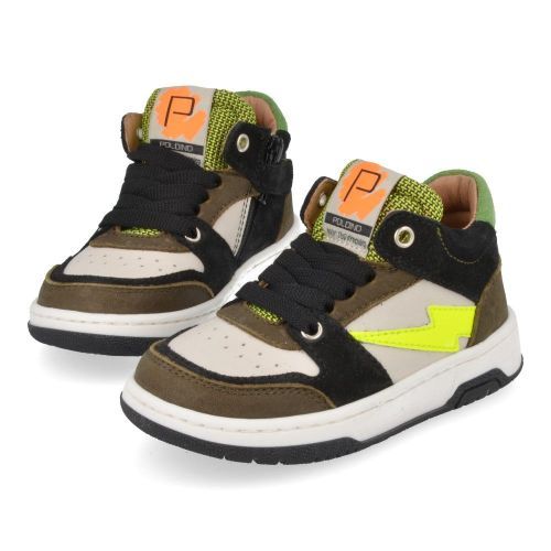 Poldino sneakers kaki Jongens (witte sneaker met kaki en cognac - 6615) - Junior Steps