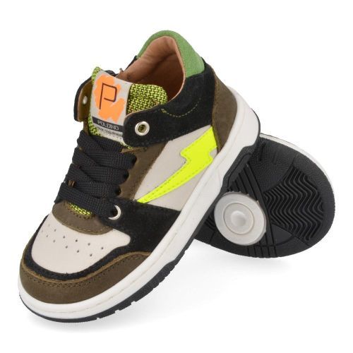Poldino sneakers kaki Jongens (witte sneaker met kaki en cognac - 6615) - Junior Steps