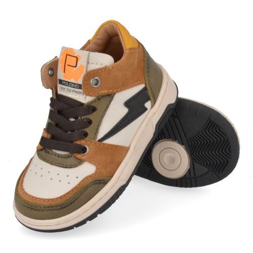 Poldino sneakers kaki Jongens (witte sneaker met kaki en zwart - 6615) - Junior Steps