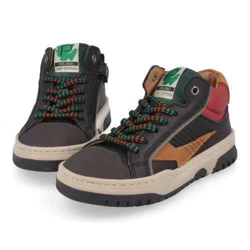 Poldino sneakers Zwart Jongens (zwarte sneaker met rood en cognac - 6804) - Junior Steps