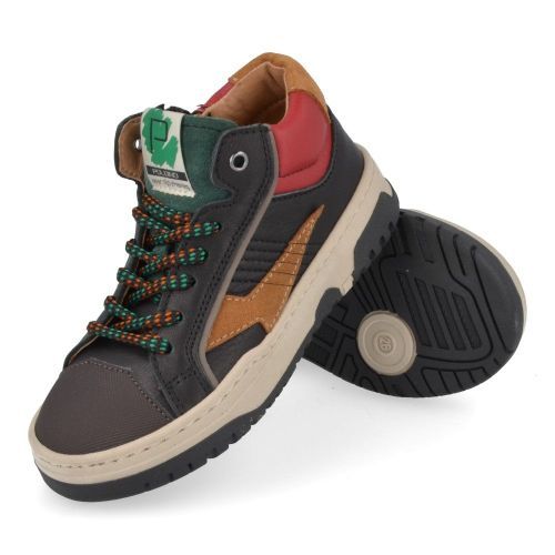 Poldino sneakers Zwart Jongens (zwarte sneaker met rood en cognac - 6804) - Junior Steps