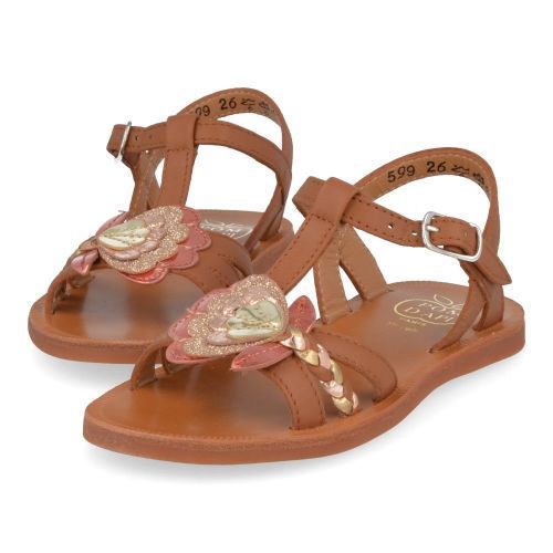 Pom d'api sandalen cognac Meisjes ( - plagette alto cognac sandaal met bloemplagette alto) - Junior Steps