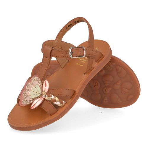 Pom d'api sandalen cognac Meisjes ( - plagette alto cognac sandaal met bloemplagette alto) - Junior Steps