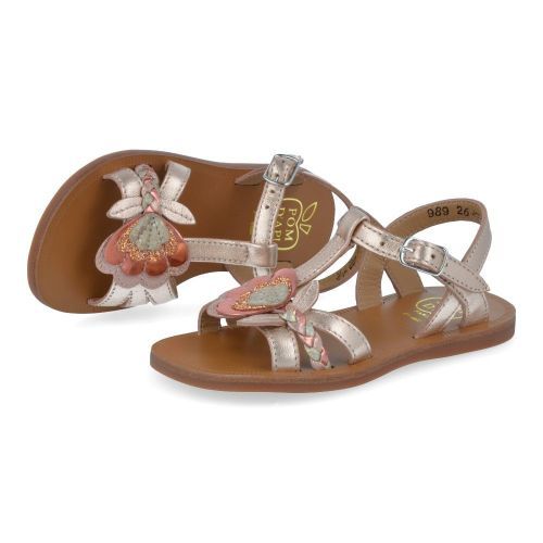 Pom d'api sandalen roze Meisjes (plagette alto rozé sandaal met bloem - plagette alto) - Junior Steps