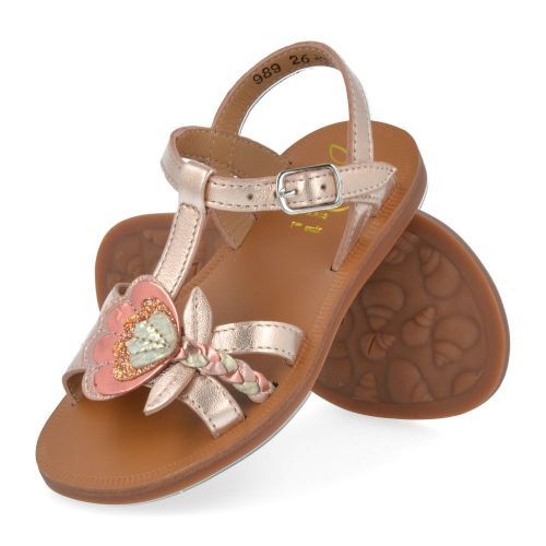 Pom d'api sandalen roze Meisjes (plagette alto rozé sandaal met bloem - plagette alto) - Junior Steps