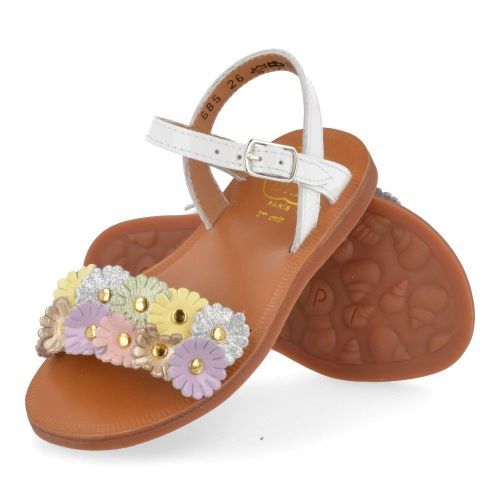 Pom d'api sandalen wit Meisjes ( - plagette multi flo witte sandaalplagette multi flo) - Junior Steps