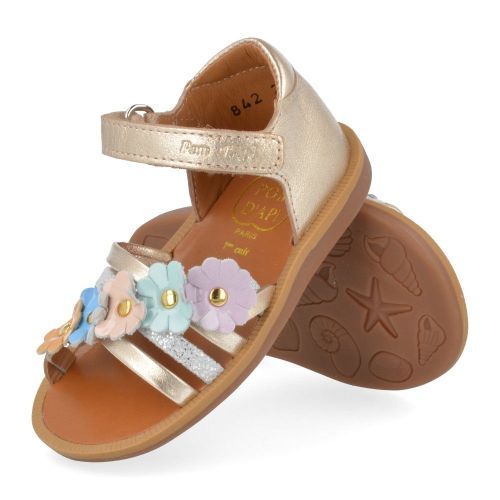 Pom d'api Sandals Gold Girls (poppy multi flo) - Junior Steps