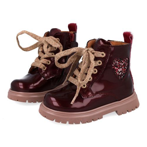 Romagnoli veterboot bordeaux Meisjes (Bordeaux lak veterbottine met pailletten - 9070R052) - Junior Steps