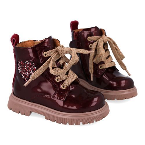 Romagnoli veterboot bordeaux Meisjes (Bordeaux lak veterbottine met pailletten - 9070R052) - Junior Steps