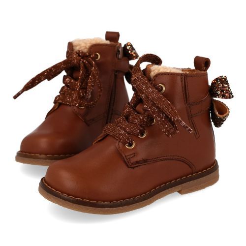 Romagnoli veterboot cognac Meisjes (Cognac leder boots met strik - 9095R061) - Junior Steps