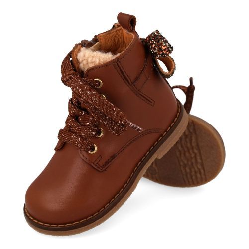 Romagnoli veterboot cognac Meisjes (Cognac leder boots met strik - 9095R061) - Junior Steps