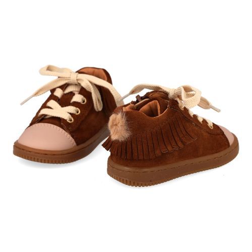 Romagnoli sneakers cognac Meisjes (cognac suéde veterschoentje - 9027R038) - Junior Steps