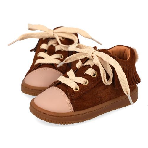 Romagnoli sneakers cognac Meisjes (cognac suéde veterschoentje - 9027R038) - Junior Steps
