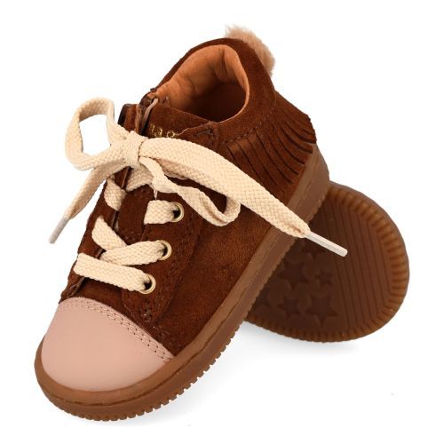 Romagnoli sneakers cognac Meisjes (cognac suéde veterschoentje - 9027R038) - Junior Steps