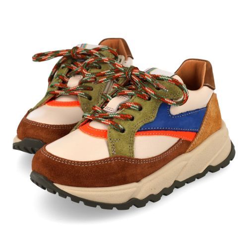 Romagnoli sneakers kaki Jongens (sneaker combi kaki fluo oranje - 7364R263) - Junior Steps