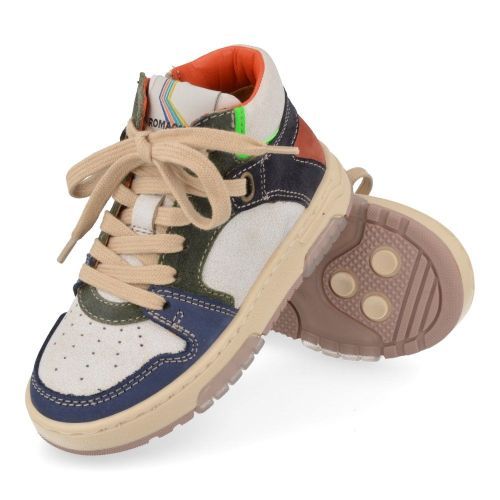 Romagnoli sneakers ecru Jongens (Sneaker ecru used leather look- multi kl - 7386R126) - Junior Steps