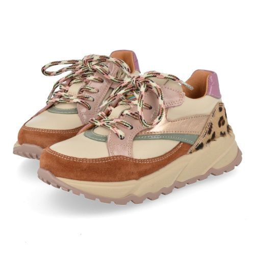 Romagnoli sneakers ecru Meisjes (sneaker in combi kleur roze en leopard - 7364R063) - Junior Steps
