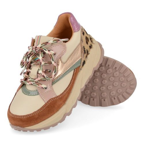 Romagnoli sneakers ecru Meisjes (sneaker in combi kleur roze en leopard - 7364R063) - Junior Steps