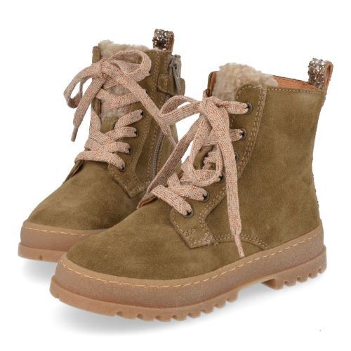 Romagnoli veterboot kaki Meisjes (veterboots suéde kaki met glitter accent - 7351R065) - Junior Steps