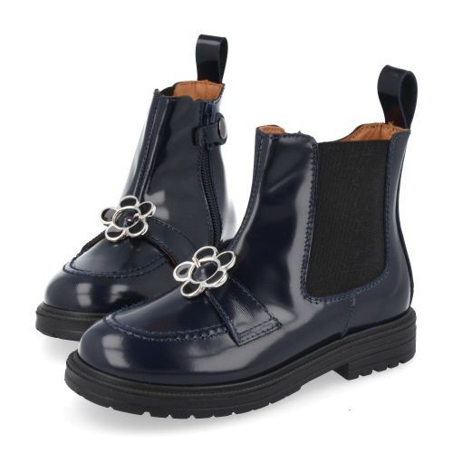 Rondinella laarzen kort blauw Meisjes (Blauwe Chelsea laars met bloem - 12097/3A) - Junior Steps