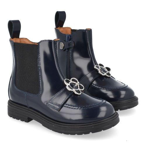 Rondinella laarzen kort blauw Meisjes (Blauwe Chelsea laars met bloem - 12097/3A) - Junior Steps