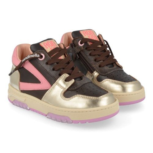 Rondinella sneakers bruin Meisjes ( - bruine sneaker met roze12075V) - Junior Steps