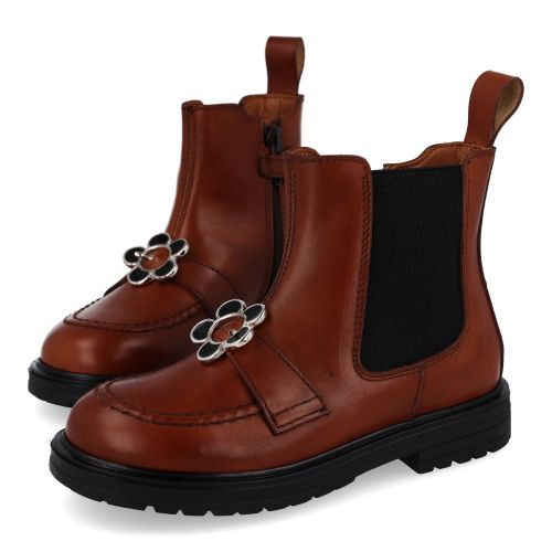 Rondinella laarzen kort cognac Meisjes (cognac Chelsea laars met bloem - 12097/3D) - Junior Steps